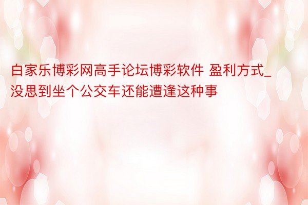 白家乐博彩网高手论坛博彩软件 盈利方式_没思到坐个公交车还能